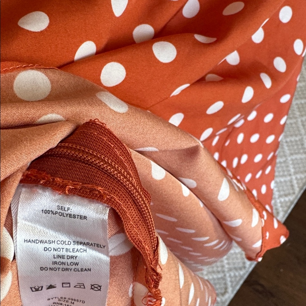 Aiden - Women’s Orange Polka Dot Mini Dress w/ White Collar - Size: Medium - Picture 8 of 10